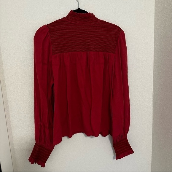 Aritzia Wilfred Nessie Mock Neck Blouse Smocked Details Mauve Rose Size L Women - Picture 8 of 10